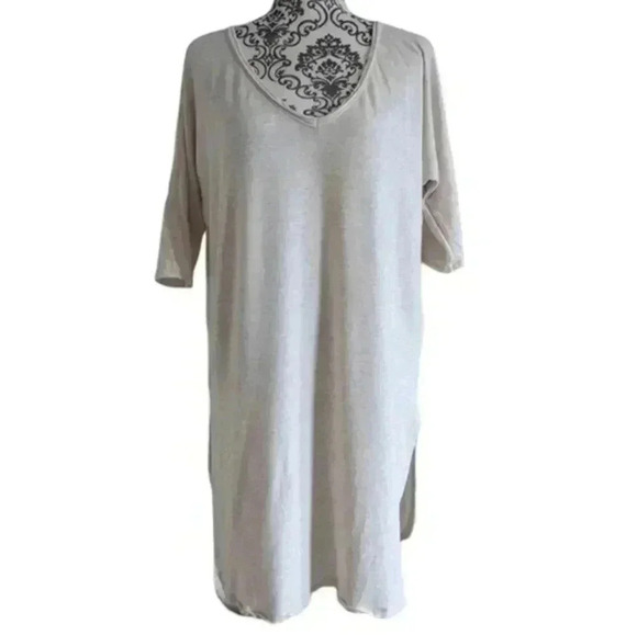 Anthropologie Maronie Dress Oatmeal V Neck Elbow Sleeves Oversized Women's L - Picture 2 of 11